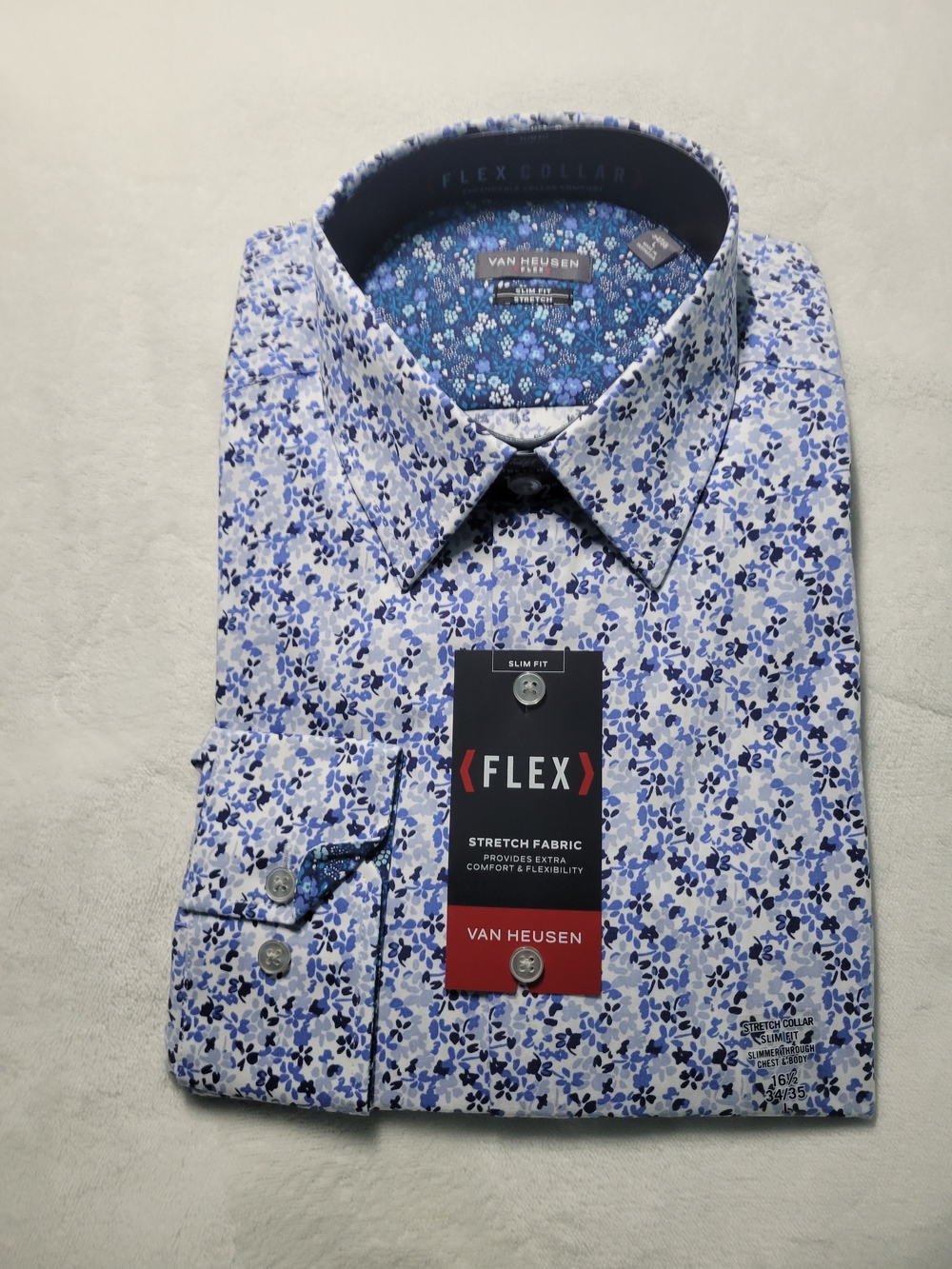 Van Heusen Men’s Slim Fit Blue Floral Stretch Dress Shirt Size L 16.5 34/35